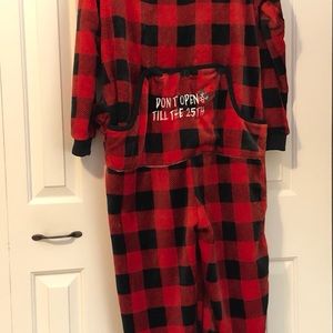 Bluenotes Half Zip Drop Flap Buffalo Plaid Christmas Hooded Onesie Womens XL NWT